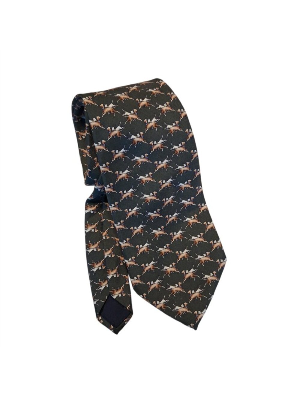 Brooks Brothers neck tie 100% silk USA green Greyhound dog print